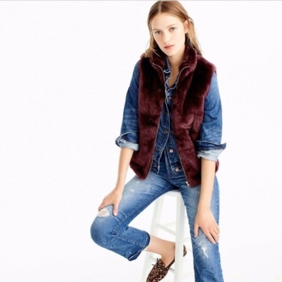 J. Crew Jackets & Blazers - J Crew Burgundy Faux Fur Vest